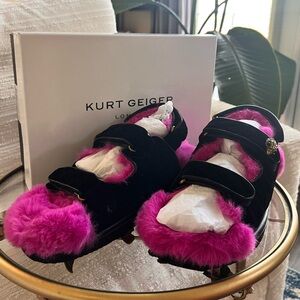 NWT Brand New with Box Kurt Geiger Hot Pink Fur Sandals